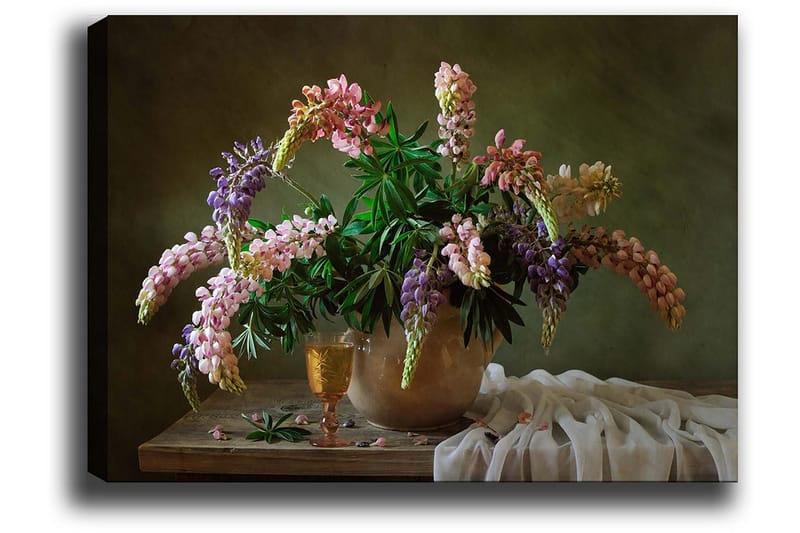 Lærred 70x100 cm - Smuk buket farverige blomster i en potte - Lilla / Lyserød / Grøn - Boligtilbehør - Billeder & kunst - Billeder på lærred