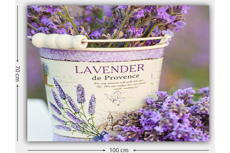 Lærred 70x100 cm - Smuk buket lavendel i en dekorativ spand - Lilla / Hvid - Boligtilbehør - Billeder & kunst - Billeder på lærred