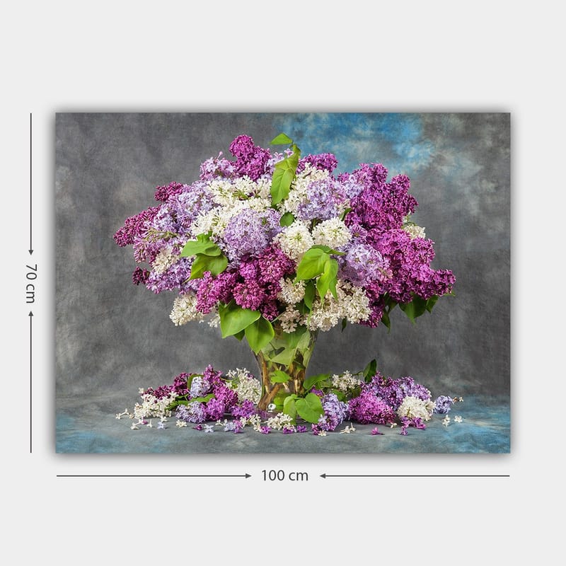 Lærred 70x100 cm - Smuk buket syrener i forskellige nuancer af lilla og hvid - Lilla / Hvid / Grøn - Boligtilbehør - Billeder & kunst - Billeder på lærred