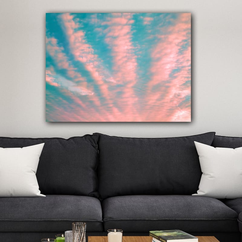 Lærred 70x100 cm - Smuk himmel med lyserøde og blå skyer, der strækker sig over overfladen - Lyserød / Blå - Boligtilbehør - Billeder & kunst - Billeder på lærred