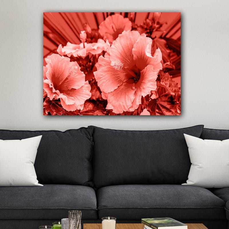 Lærred 70x100 cm - Smuk komposition af hibiscusblomster i forskellige nuancer af rød - Rød / Lys pink - Boligtilbehør - Billeder & kunst - Billeder på lærred