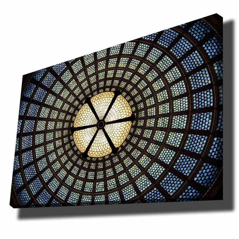 Lærred 70x100 cm - Smuk loftslampe med geometriske mønstre i glas, Blå / Grøn / Beige