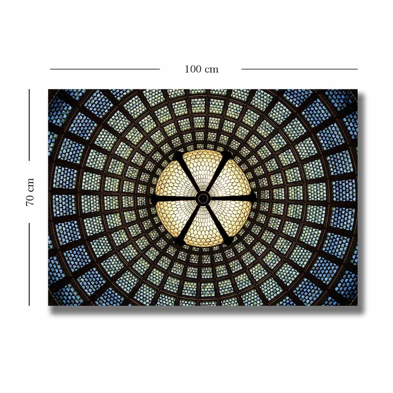 Lærred 70x100 cm - Smuk loftslampe med geometriske mønstre i glas - Blå / Grøn / Beige - Boligtilbehør - Billeder & kunst - Billeder på lærred