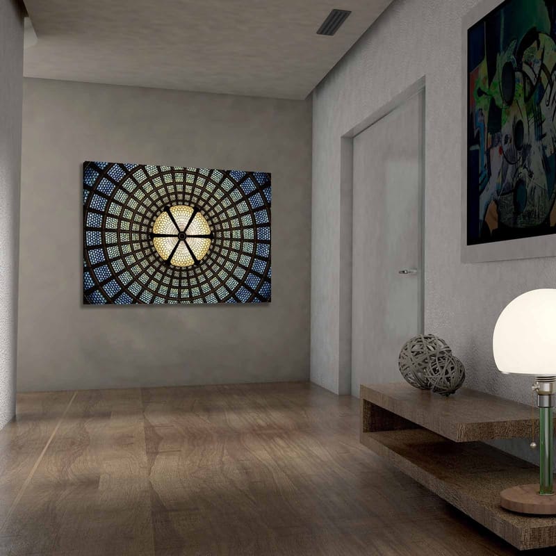 Lærred 70x100 cm - Smuk loftslampe med geometriske mønstre i glas - Blå / Grøn / Beige - Boligtilbehør - Billeder & kunst - Billeder på lærred