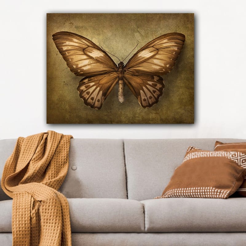 Lærred 70x100 cm - Smuk sommerfugl med detaljerede vinger i brune og beige nuancer - Brun / Beige - Boligtilbehør - Billeder & kunst - Billeder på lærred