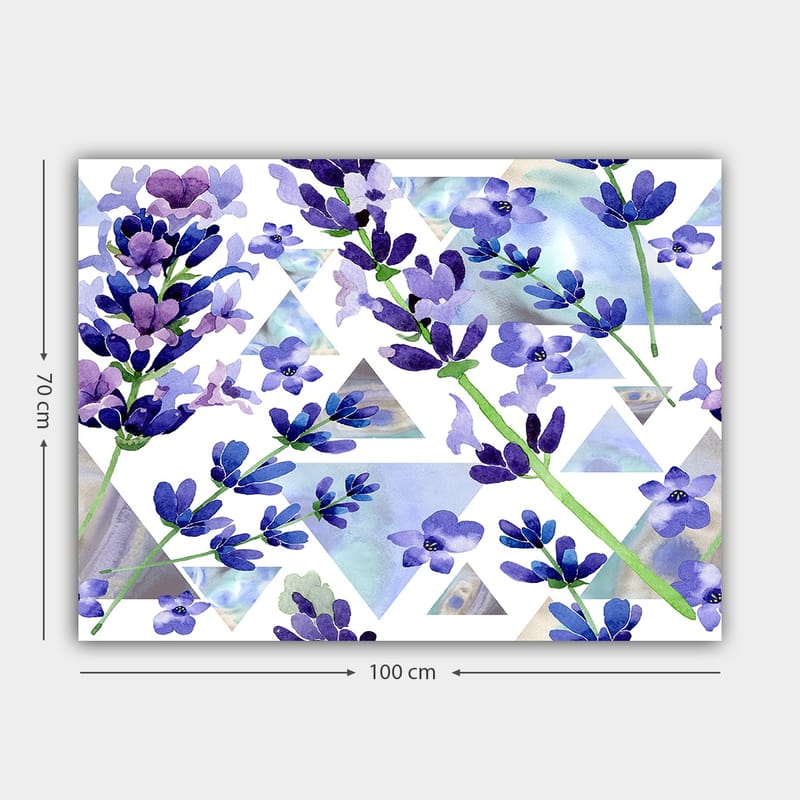 Lærred 70x100 cm - Smukke lavendelblomster i en moderne geometrisk komposition - Lilla / Grøn / Blå - Boligtilbehør - Billeder & kunst - Billeder på lærred