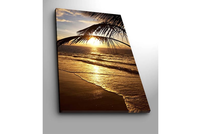 Lærred 70x100 cm - Solnedgang over havet med palmer i forgrunden - Guld / Orange / Brun - Boligtilbehør - Billeder & kunst - Billeder på lærred
