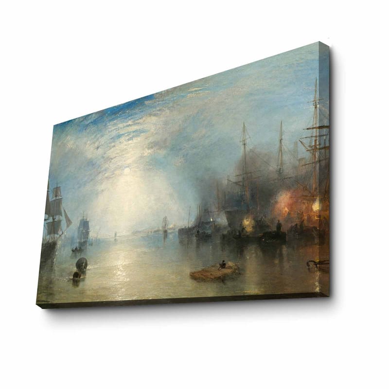 Lærred 70x100 cm - Stemningsfuld havnescene med sejlbåde og skibe under en dramatisk himmel - Blå / Grå / Beige - Boligtilbehør - Billeder & kunst - Billeder på lærred