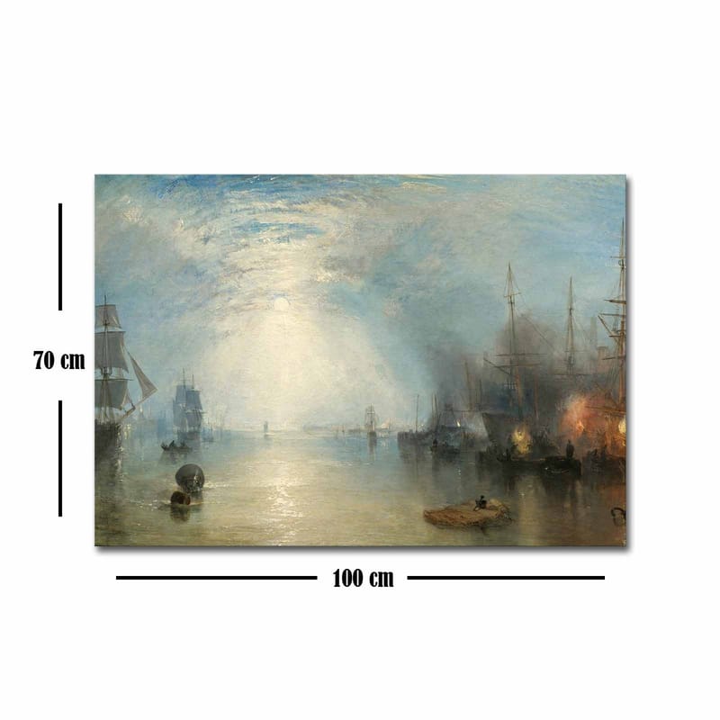 Lærred 70x100 cm - Stemningsfuld havnescene med sejlbåde og skibe under en dramatisk himmel - Blå / Grå / Beige - Boligtilbehør - Billeder & kunst - Billeder på lærred