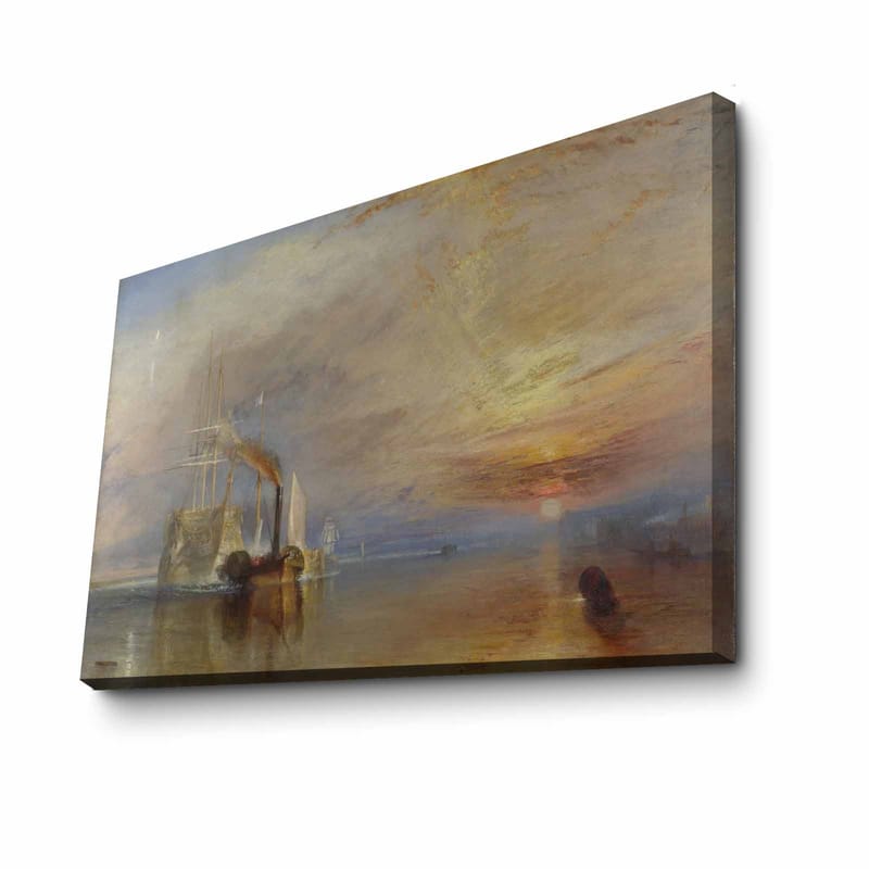 Lærred 70x100 cm - Stemningsfuld søscene med dampbåde, der sejler under en farverig himmel - Blå / Orange / Grå - Boligtilbehør - Billeder & kunst - Billeder på lærred