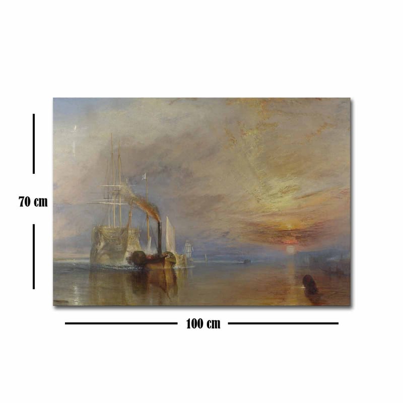 Lærred 70x100 cm - Stemningsfuld søscene med dampbåde, der sejler under en farverig himmel - Blå / Orange / Grå - Boligtilbehør - Billeder & kunst - Billeder på lærred