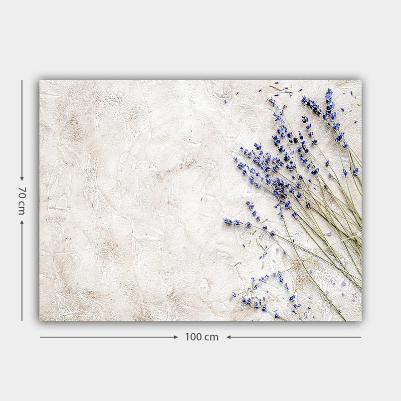 Lærred 70x100 cm - Stilfuld komposition af lavendelblomster på en lys, struktureret baggrund - Lys lilla / Beige - Boligtilbehør - Billeder & kunst - Billeder på lærred