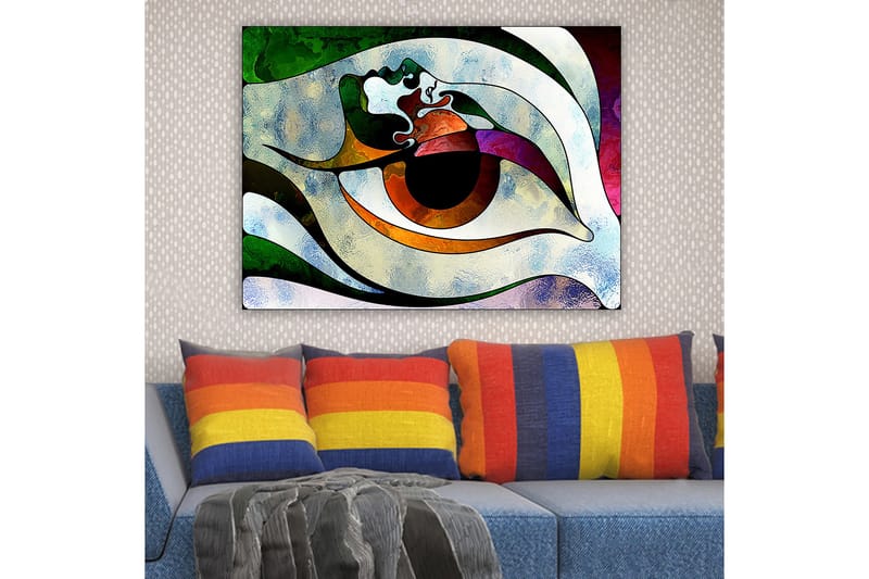 Lærred 70x100 cm - Stiliseret øjeform med farverige elementer, der skaber en hypnotisk effekt - Grøn / Brun / Hvid - Boligtilbehør - Billeder & kunst - Billeder på lærred