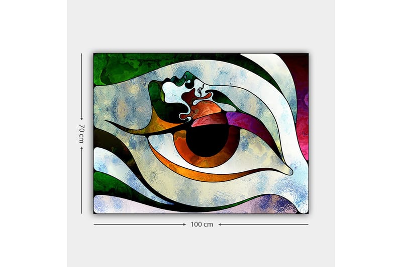 Lærred 70x100 cm - Stiliseret øjeform med farverige elementer, der skaber en hypnotisk effekt - Grøn / Brun / Hvid - Boligtilbehør - Billeder & kunst - Billeder på lærred