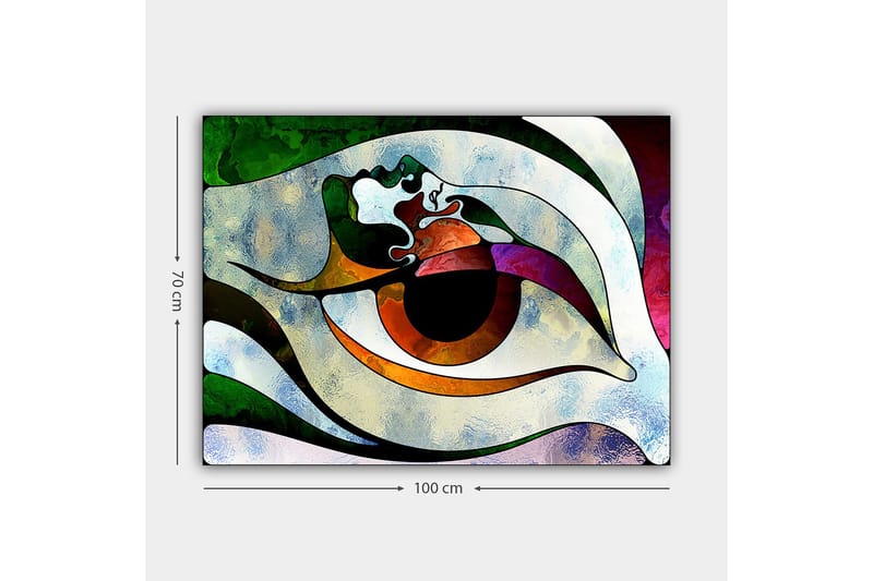 Lærred 70x100 cm - Stiliseret øjeform med farverige elementer, der skaber en hypnotisk effekt - Grøn / Brun / Hvid - Boligtilbehør - Billeder & kunst - Billeder på lærred