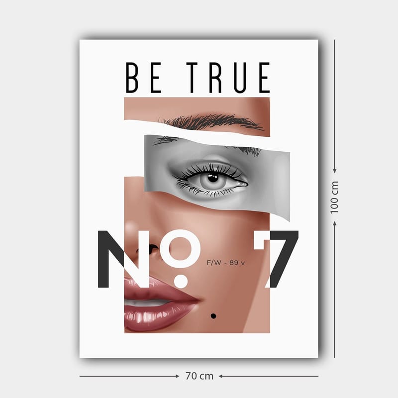 Lærred 70x100 cm - Stiliseret ansigtsportræt med fokus på øjne og læber - Beige / Grå / Sort - Boligtilbehør - Billeder & kunst - Billeder på lærred