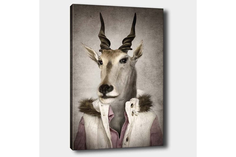 Lærred 70x100 cm - Stiliseret billede af en antilope klædt i en moderne jakke med krave - Beige / Hvid / Grå - Boligtilbehør - Billeder & kunst - Billeder på lærred