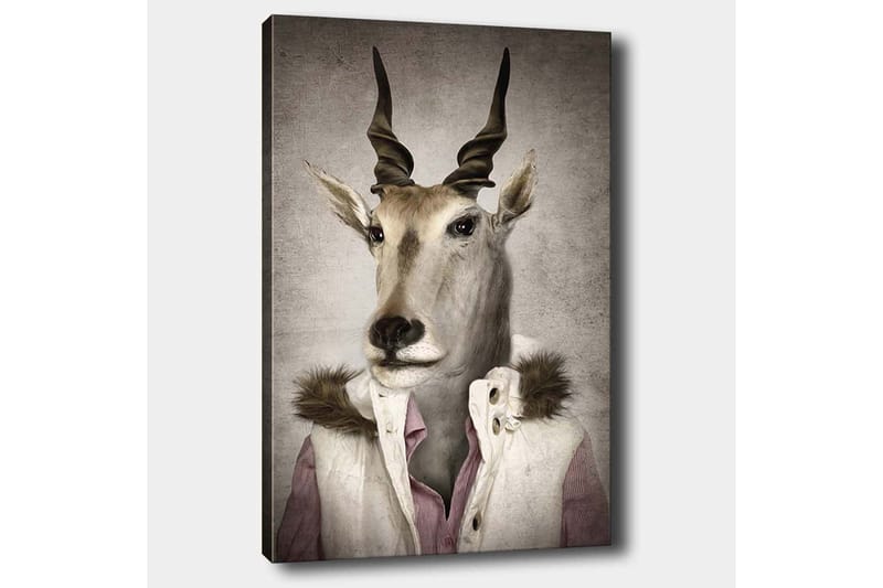 Lærred 70x100 cm - Stiliseret billede af en antilope klædt i en moderne jakke med krave - Beige / Hvid / Grå - Boligtilbehør - Billeder & kunst - Billeder på lærred
