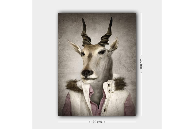Lærred 70x100 cm - Stiliseret billede af en antilope klædt i en moderne jakke med krave - Beige / Hvid / Grå - Boligtilbehør - Billeder & kunst - Billeder på lærred