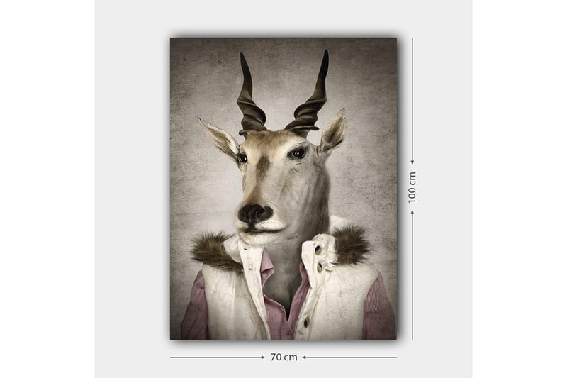 Lærred 70x100 cm - Stiliseret billede af en antilope klædt i en moderne jakke med krave - Beige / Hvid / Grå - Boligtilbehør - Billeder & kunst - Billeder på lærred