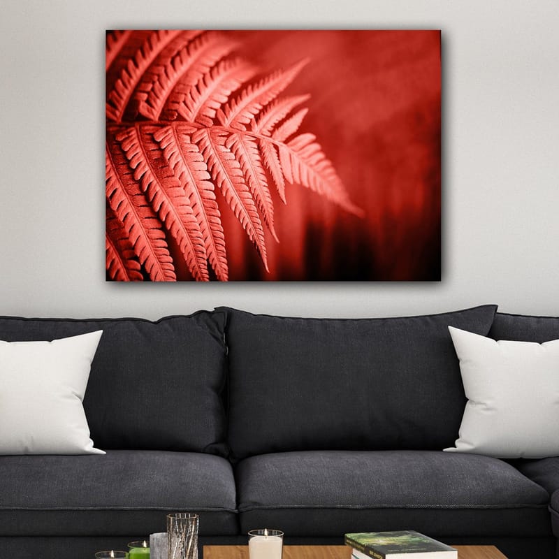 Lærred 70x100 cm - Stiliseret billede af en rødlig bregne, der fremhæver dens detaljer - Rød / Sort - Boligtilbehør - Billeder & kunst - Billeder på lærred