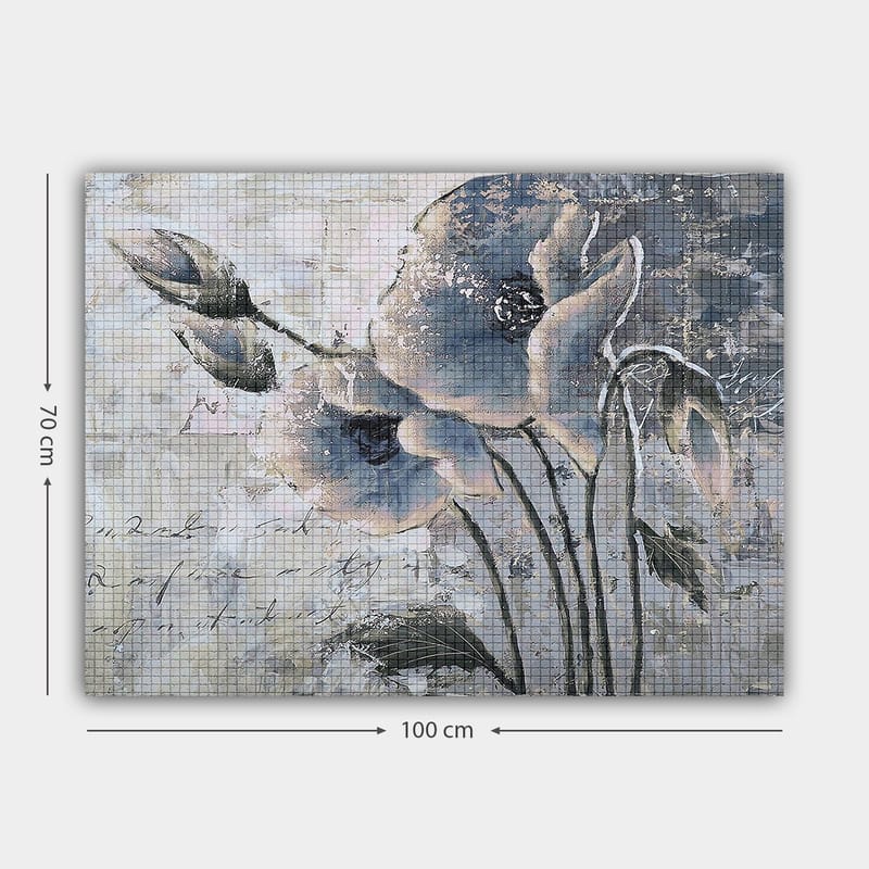 Lærred 70x100 cm - Stiliseret blomst i dæmpede blå og grå toner - Blå / Grå - Boligtilbehør - Billeder & kunst - Billeder på lærred