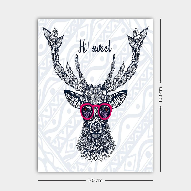 Lærred 70x100 cm - Stiliseret elg med briller og dekorative detaljer - Mørkeblå / Lyserød - Boligtilbehør - Billeder & kunst - Billeder på lærred
