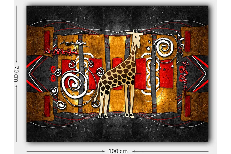 Lærred 70x100 cm - Stiliseret giraf i en farverig abstrakt komposition - Brun / Rød / Guld - Boligtilbehør - Billeder & kunst - Billeder på lærred