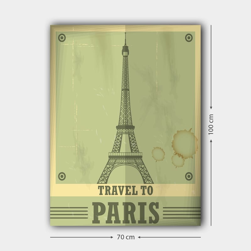 Lærred 70x100 cm - Stiliseret illustration af Eiffeltårnet med et vintage-look - Grøn / Beige - Boligtilbehør - Billeder & kunst - Billeder på lærred