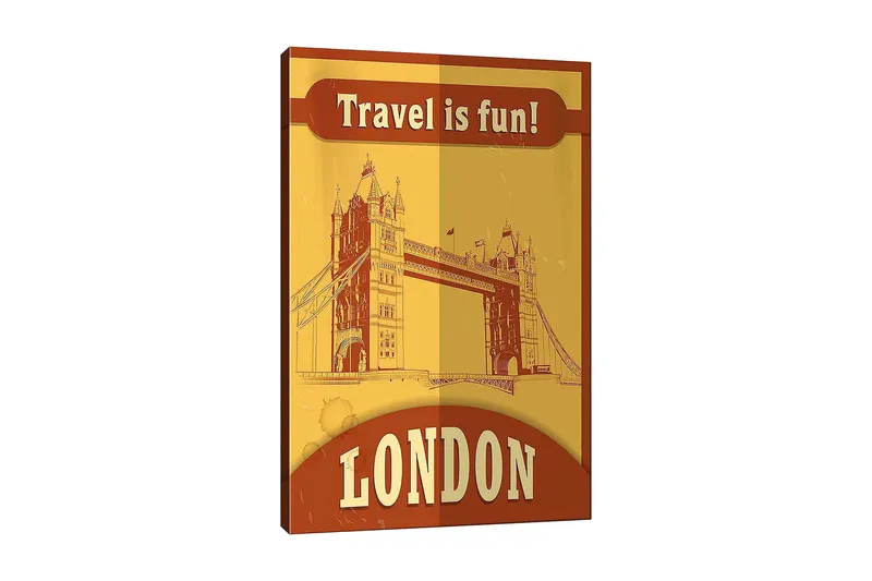Lærred 70x100 cm - Stiliseret illustration af Tower Bridge i London med et retro-look, Guld / Brun
