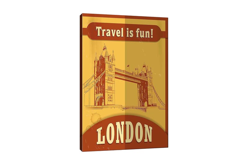 Lærred 70x100 cm - Stiliseret illustration af Tower Bridge i London med et retro-look, Guld / Brun