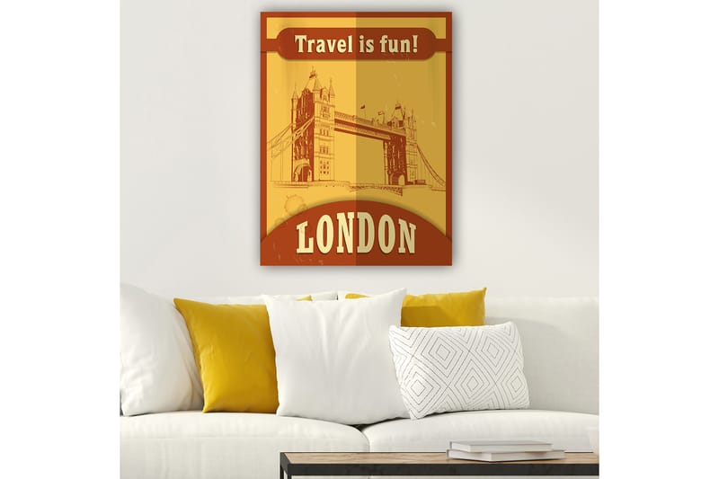 Lærred 70x100 cm - Stiliseret illustration af Tower Bridge i London med et retro-look - Guld / Brun - Boligtilbehør - Billeder & kunst - Billeder på lærred