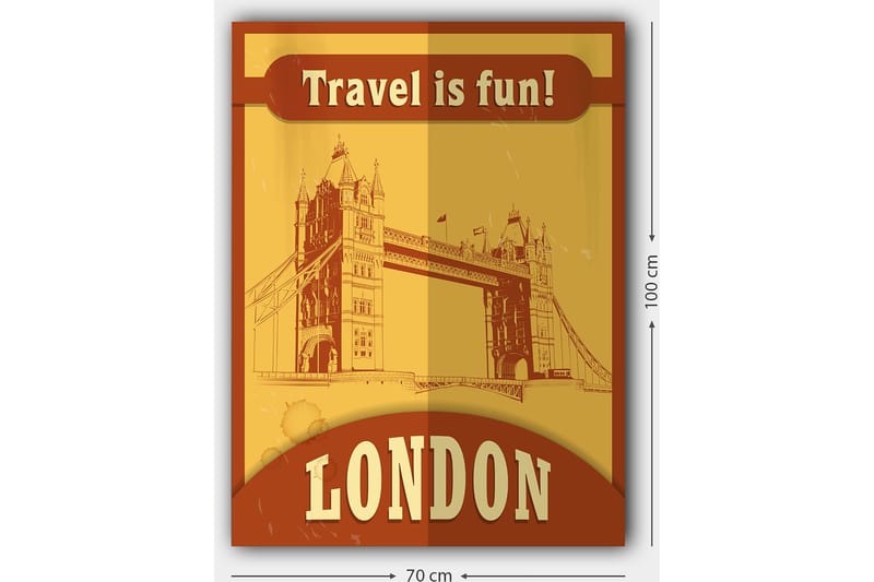 Lærred 70x100 cm - Stiliseret illustration af Tower Bridge i London med et retro-look - Guld / Brun - Boligtilbehør - Billeder & kunst - Billeder på lærred
