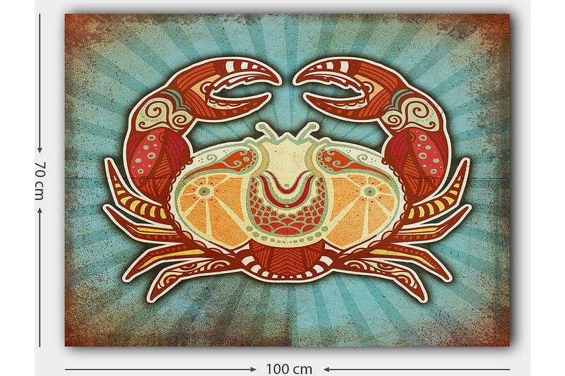 Lærred 70x100 cm - Stiliseret krabbe med farverige detaljer - Rød / Orange / Turkis - Boligtilbehør - Billeder & kunst - Billeder på lærred