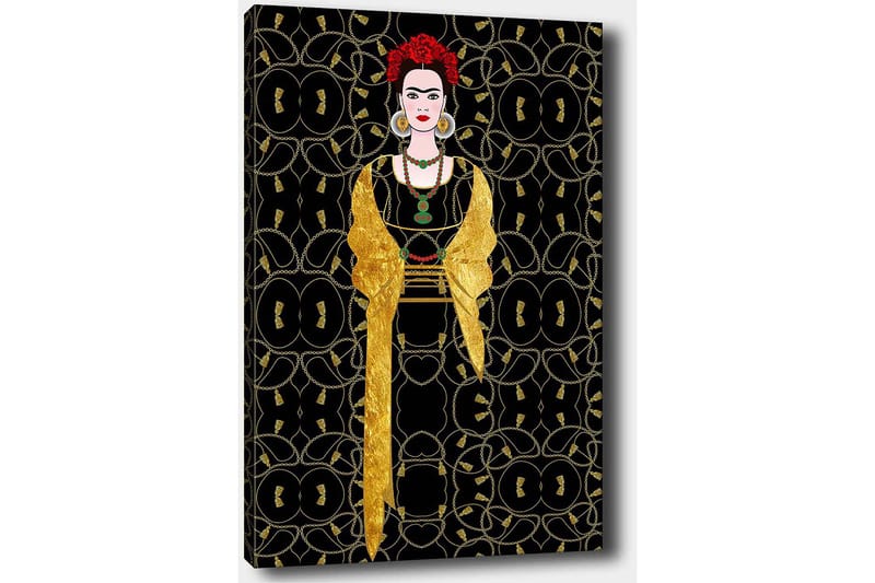 Lærred 70x100 cm - Stiliseret kvinde klædt i sort og guld med rød blomst i håret - Sort / Guld / Rød - Boligtilbehør - Billeder & kunst - Billeder på lærred