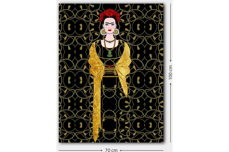 Lærred 70x100 cm - Stiliseret kvinde klædt i sort og guld med rød blomst i håret - Sort / Guld / Rød - Boligtilbehør - Billeder & kunst - Billeder på lærred