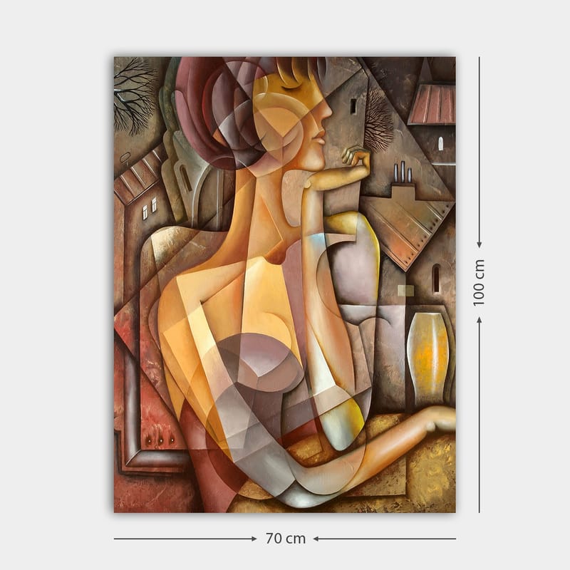Lærred 70x100 cm - Stiliseret kvinde med et blødt og harmonisk udseende i en abstrakt komposition - Beige / Brun / Terrakotta - Boligtilbehør - Billeder & kunst - Billeder på lærred