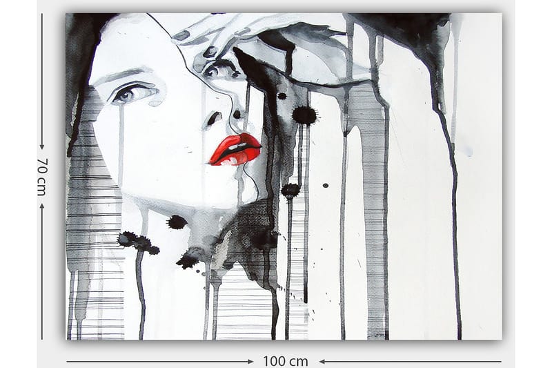 Lærred 70x100 cm - Stiliseret kvinde med rød læbestift, der fremhæver hendes ansigt i en dramatisk sort-hvid komposition - Rød / Sort / Hvid - Boligtilbehør - Billeder & kunst - Billeder på lærred