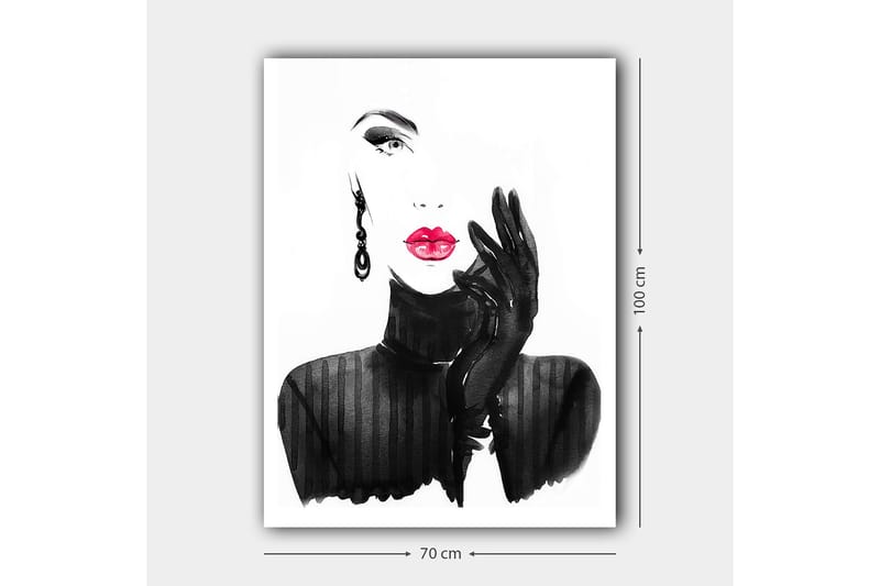 Lærred 70x100 cm - Stiliseret kvinde med rød læbestift og sorte handsker - Sort / Rød - Boligtilbehør - Billeder & kunst - Billeder på lærred
