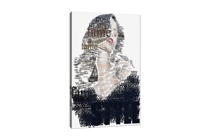 Lærred 70x100 cm - Stiliseret kvinde med tekst, der understreger skønhed og selvtillid, Sort / Brun / Hvid