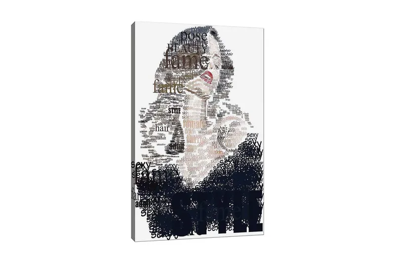 Lærred 70x100 cm - Stiliseret kvinde med tekst, der understreger skønhed og selvtillid, Sort / Brun / Hvid
