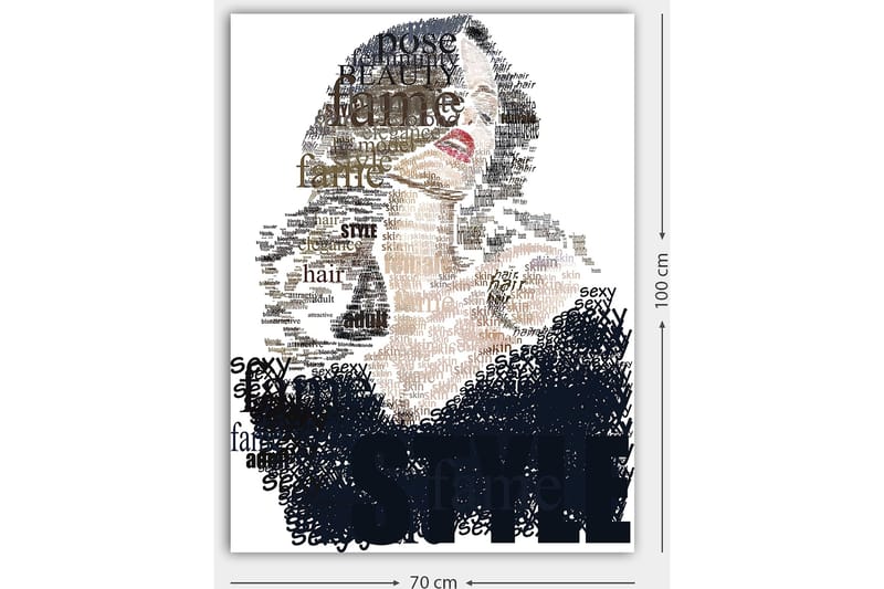 Lærred 70x100 cm - Stiliseret kvinde med tekst, der understreger skønhed og selvtillid - Sort / Brun / Hvid - Boligtilbehør - Billeder & kunst - Billeder på lærred