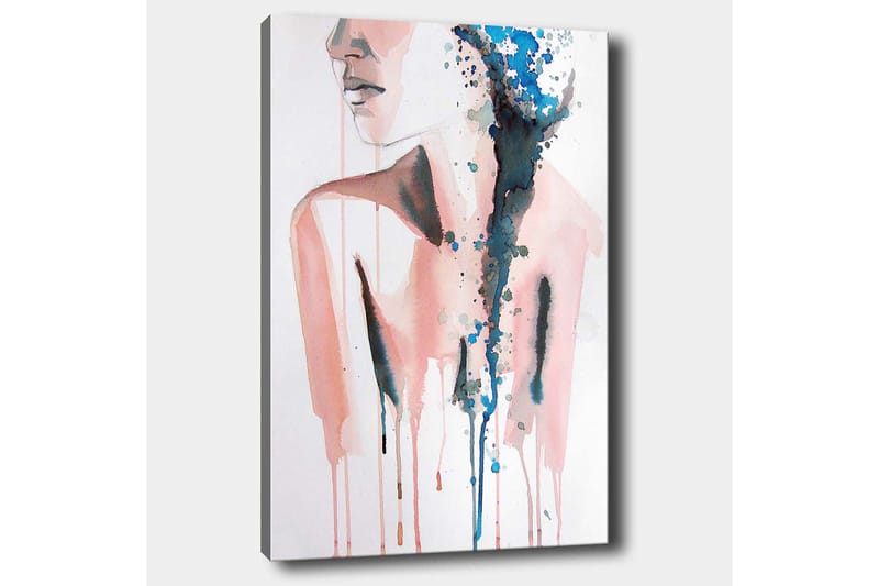 Lærred 70x100 cm - Stiliseret kvindesilhuet med farvede dråber, der flyder nedad - Lyserød / Blå / Sort - Boligtilbehør - Billeder & kunst - Billeder på lærred