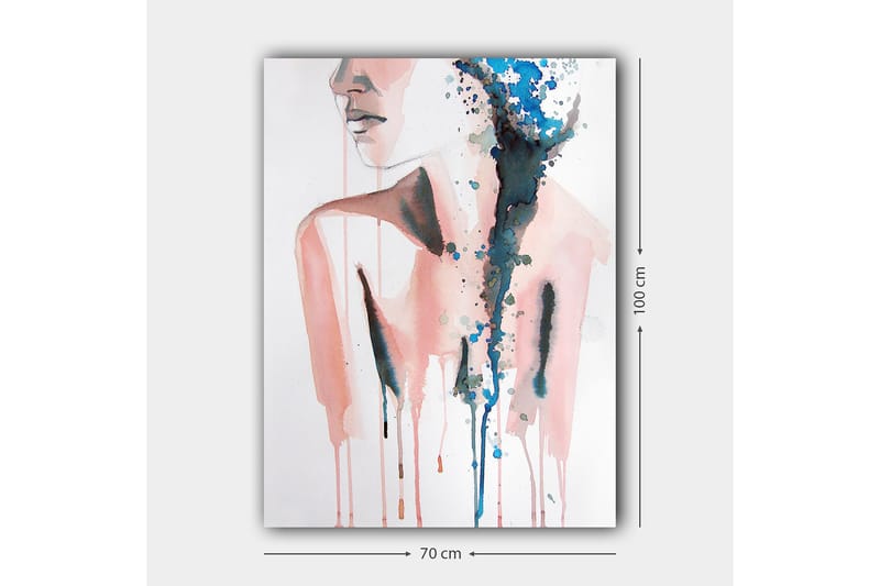 Lærred 70x100 cm - Stiliseret kvindesilhuet med farvede dråber, der flyder nedad - Lyserød / Blå / Sort - Boligtilbehør - Billeder & kunst - Billeder på lærred