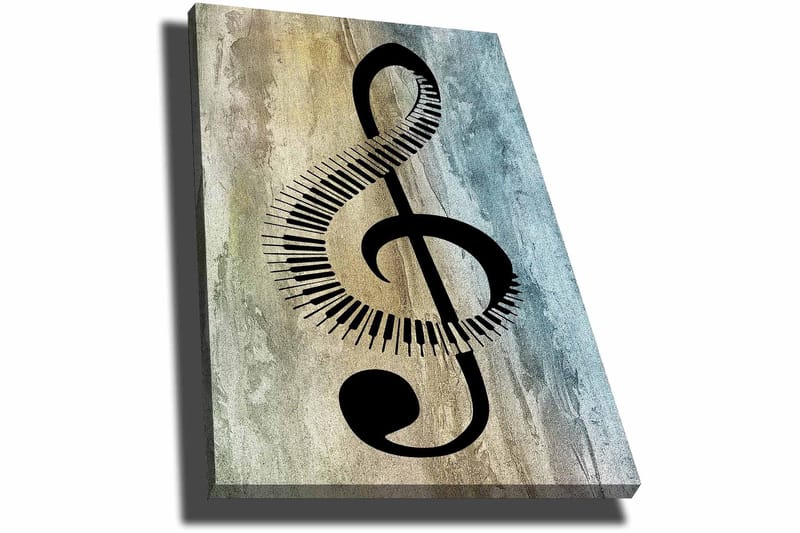 Lærred 70x100 cm - Stiliseret nodesymbol med klaviaturdetaljer på en abstrakt baggrund - Sort / Grå / Beige - Boligtilbehør - Billeder & kunst - Billeder på lærred