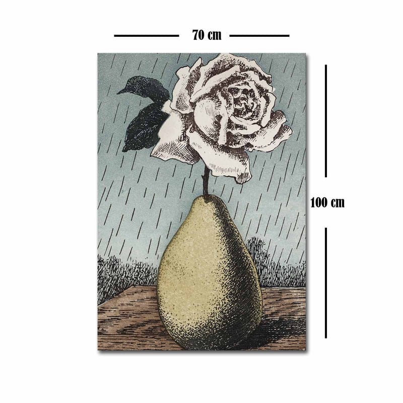 Lærred 70x100 cm - Stiliseret rose i en vase formet som en pære, omgivet af regndråber - Grøn / Lyserød / Blå - Boligtilbehør - Billeder & kunst - Billeder på lærred