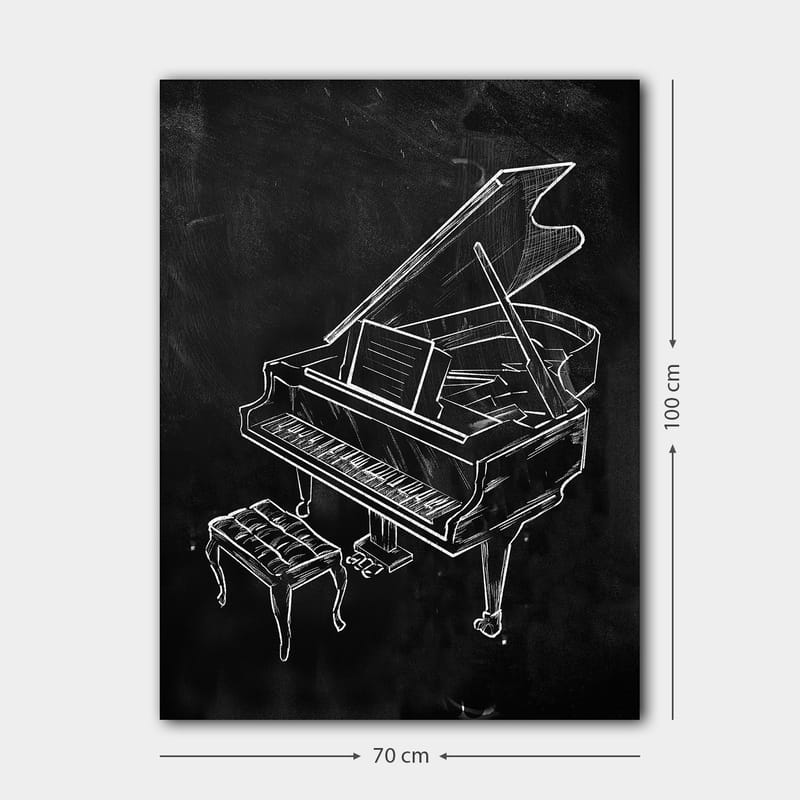Lærred 70x100 cm - Stiliseret tegning af et klaver med en bænk - Hvid / Sort - Boligtilbehør - Billeder & kunst - Billeder på lærred