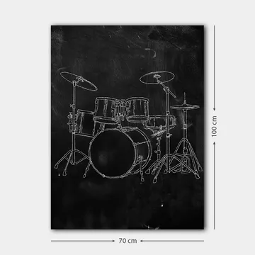 Lærred 70x100 cm - Stiliseret tegning af et trommesæt på sort baggrund - Sort / Hvid - Boligtilbehør - Billeder & kunst - Billeder på lærred