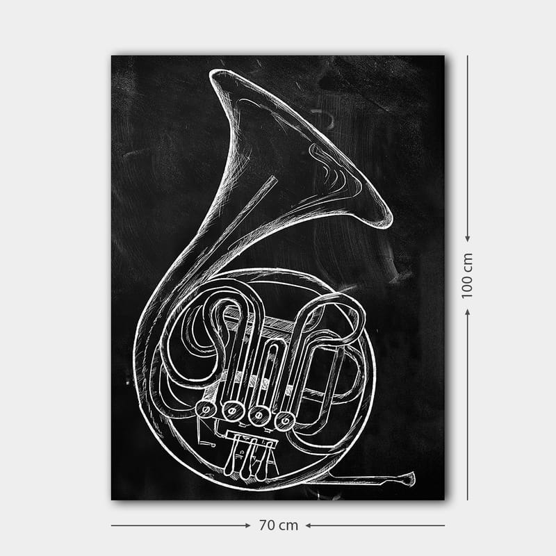 Lærred 70x100 cm - Stiliseret tegning af et valdhorn - Hvid / Sort - Boligtilbehør - Billeder & kunst - Billeder på lærred