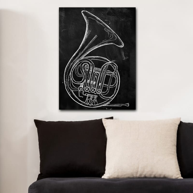 Lærred 70x100 cm - Stiliseret tegning af et valdhorn - Hvid / Sort - Boligtilbehør - Billeder & kunst - Billeder på lærred